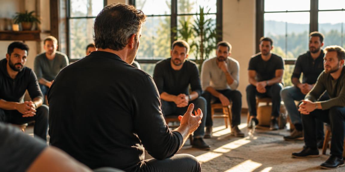 Men taking part in a live wellness workshop
